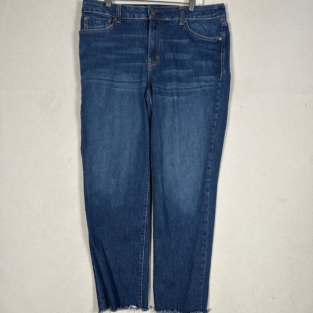 Seven7 Jeans Womens 14W Plus Marilyn Boyfriend Blue Raw Hem Stretch Denim Pants